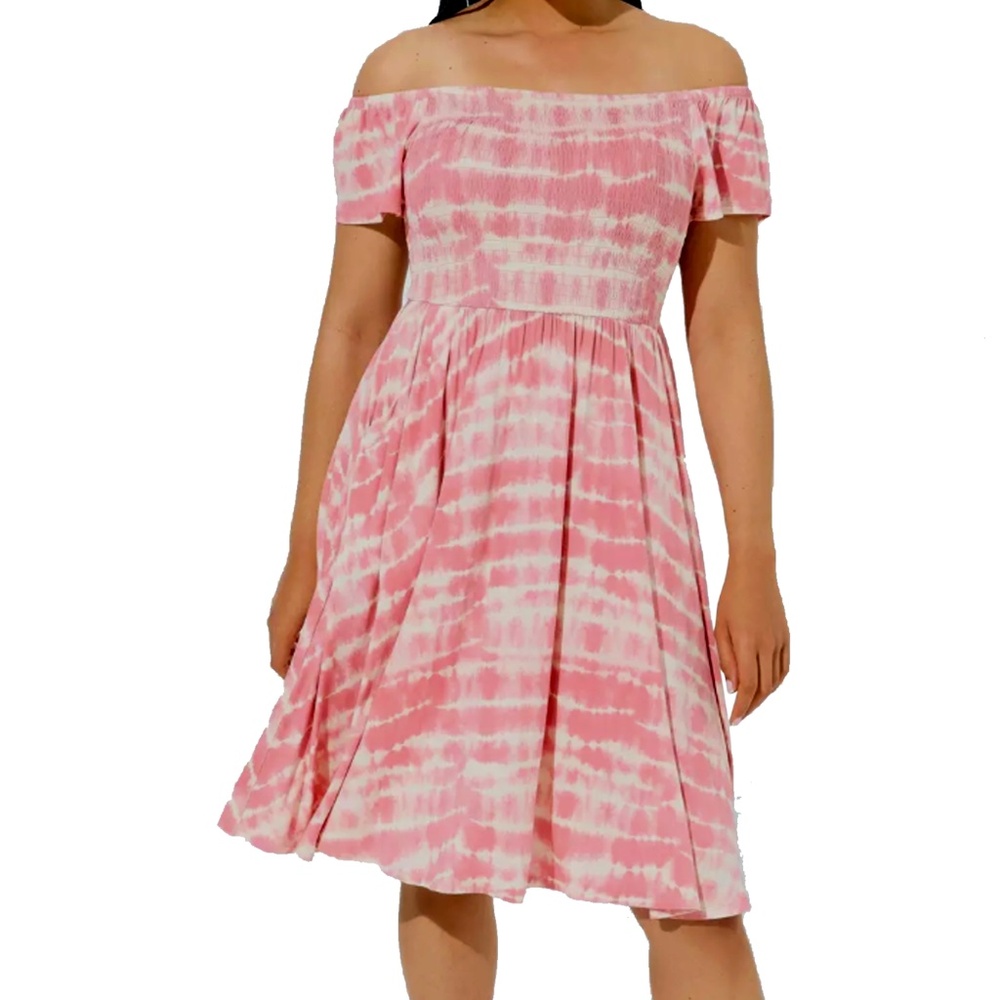 Torrid Tie Dye Rayon Dress Super Soft On Off Shoulder Flutter Sleeves Stripes